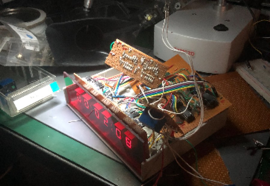 4000 series logic clock prototype on a desk